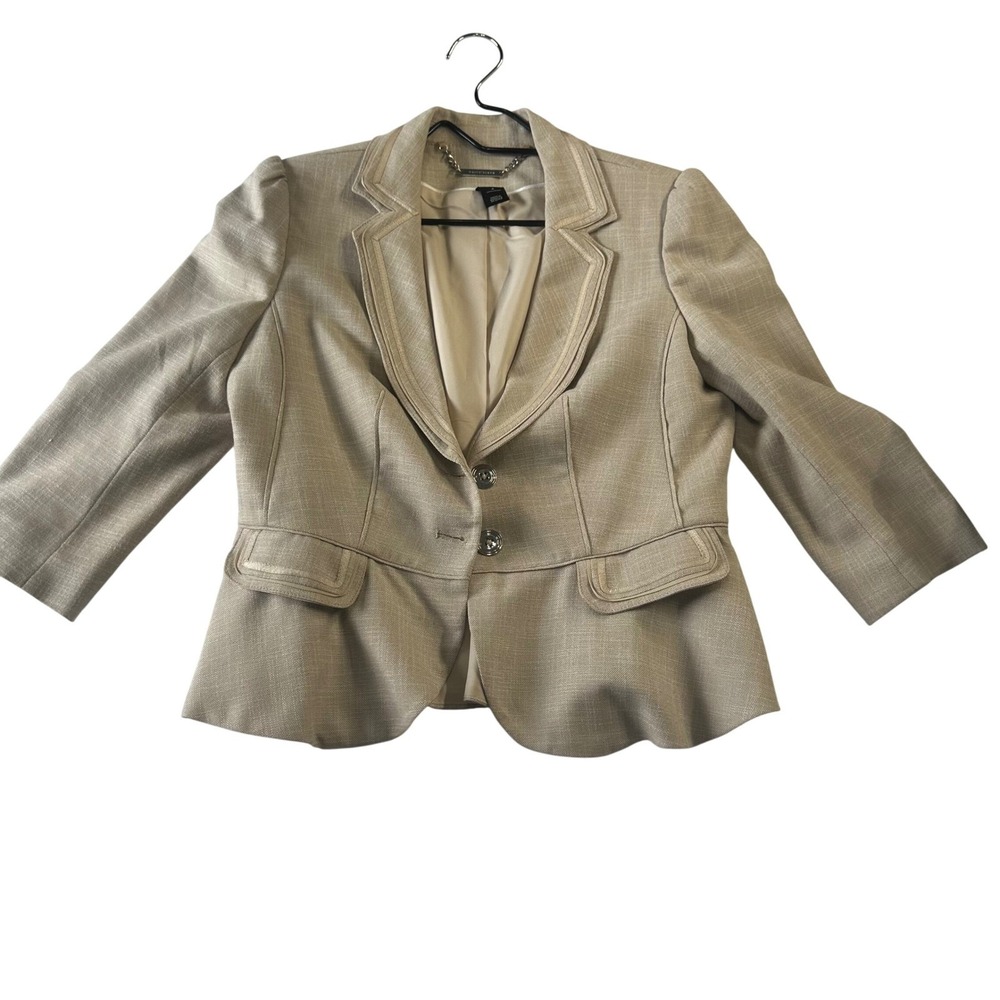White House Black Market Beige Peplum Blazer Jacket Size 4 24-0167